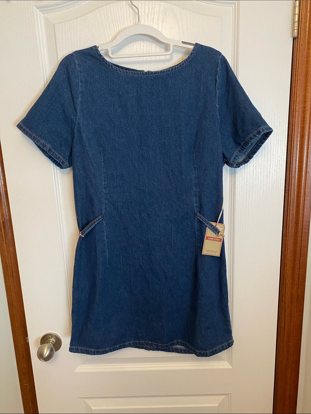 Classic Dark Blue Denim Short-Sleeve Shift Dress